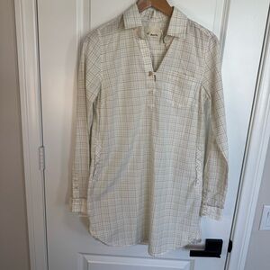 Trovata Cream Pale Yellow Grid Shirt Dress Minimalist Collared Tunic Small